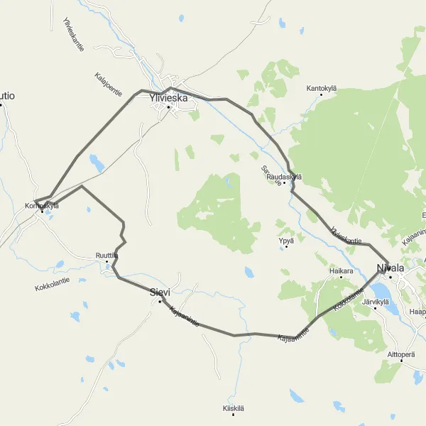 Map miniature of "Road Cycling Route from Nivala to Ylivieska" cycling inspiration in Pohjois- ja Itä-Suomi, Finland. Generated by Tarmacs.app cycling route planner