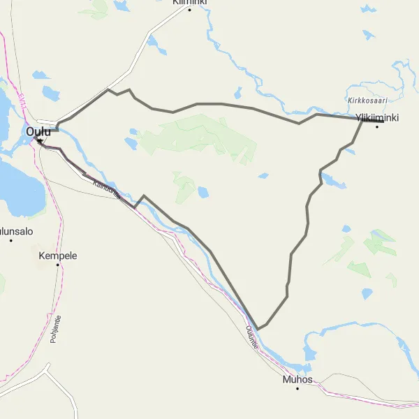 Map miniature of "Ylikiminki Valley Challenge" cycling inspiration in Pohjois- ja Itä-Suomi, Finland. Generated by Tarmacs.app cycling route planner