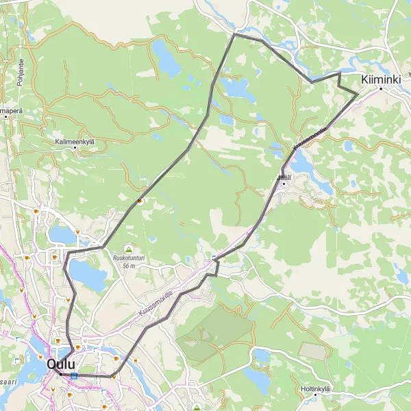 Map miniature of "The Old Town Route" cycling inspiration in Pohjois- ja Itä-Suomi, Finland. Generated by Tarmacs.app cycling route planner