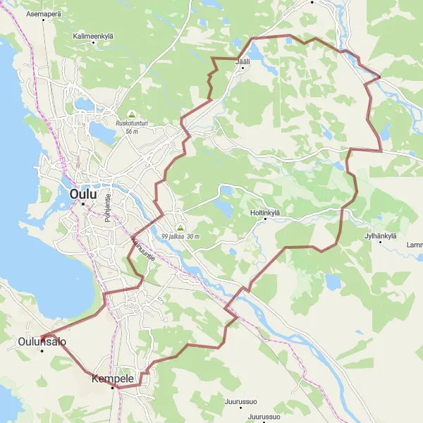 Map miniature of "Gravel Adventure along the River" cycling inspiration in Pohjois- ja Itä-Suomi, Finland. Generated by Tarmacs.app cycling route planner