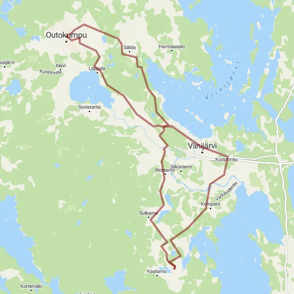 Map miniature of "Outokumpu Gravel Fun" cycling inspiration in Pohjois- ja Itä-Suomi, Finland. Generated by Tarmacs.app cycling route planner