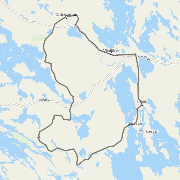 Map miniature of "Liperi Road Challenge" cycling inspiration in Pohjois- ja Itä-Suomi, Finland. Generated by Tarmacs.app cycling route planner