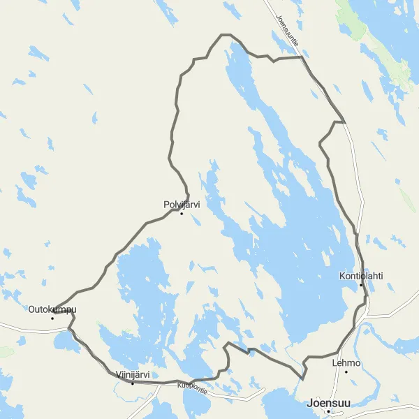 Map miniature of "Polvijärvi Road Challenge" cycling inspiration in Pohjois- ja Itä-Suomi, Finland. Generated by Tarmacs.app cycling route planner