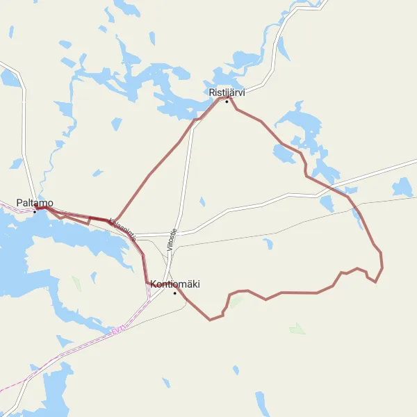 Map miniature of "The Mieslahti Gravel Adventure" cycling inspiration in Pohjois- ja Itä-Suomi, Finland. Generated by Tarmacs.app cycling route planner