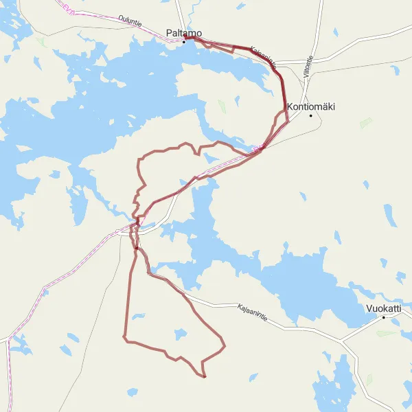 Map miniature of "Hoikankangas Gravel Adventure" cycling inspiration in Pohjois- ja Itä-Suomi, Finland. Generated by Tarmacs.app cycling route planner