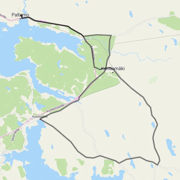 Map miniature of "Kontiomäki Road Adventure" cycling inspiration in Pohjois- ja Itä-Suomi, Finland. Generated by Tarmacs.app cycling route planner