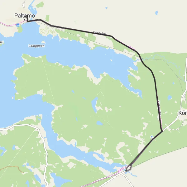 Map miniature of "Paltamo-Jormua Loop" cycling inspiration in Pohjois- ja Itä-Suomi, Finland. Generated by Tarmacs.app cycling route planner