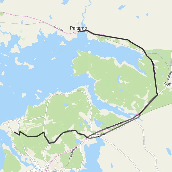 Map miniature of "The Paltamo Adventure" cycling inspiration in Pohjois- ja Itä-Suomi, Finland. Generated by Tarmacs.app cycling route planner