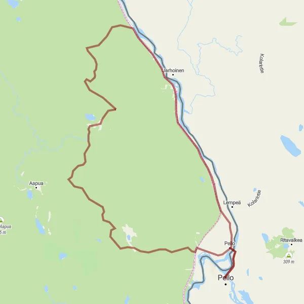 Map miniature of "Salvatinvaara Gravel Loop" cycling inspiration in Pohjois- ja Itä-Suomi, Finland. Generated by Tarmacs.app cycling route planner