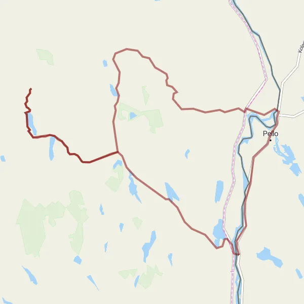 Map miniature of "Gravel Adventure in Pello" cycling inspiration in Pohjois- ja Itä-Suomi, Finland. Generated by Tarmacs.app cycling route planner