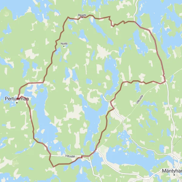 Map miniature of "Lihavanpää and Koirakivi Gravel Adventure" cycling inspiration in Pohjois- ja Itä-Suomi, Finland. Generated by Tarmacs.app cycling route planner