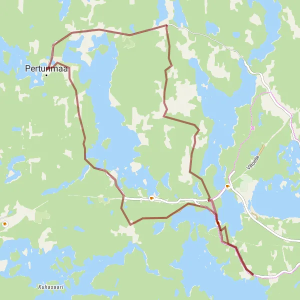 Karttaminiaatyyri "Pertunmaa Gravel Loop" pyöräilyinspiraatiosta alueella Pohjois- ja Itä-Suomi, Finland. Luotu Tarmacs.app pyöräilyreittisuunnittelijalla