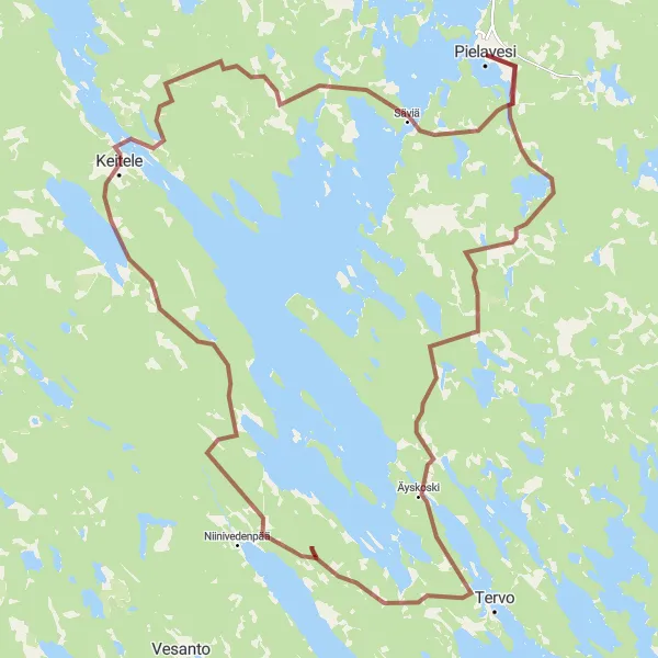 Map miniature of "Off-the-Beaten-Path Gravel Adventure" cycling inspiration in Pohjois- ja Itä-Suomi, Finland. Generated by Tarmacs.app cycling route planner