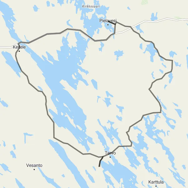 Map miniature of "Road Cycling Adventure in Pohjois- ja Itä-Suomi" cycling inspiration in Pohjois- ja Itä-Suomi, Finland. Generated by Tarmacs.app cycling route planner