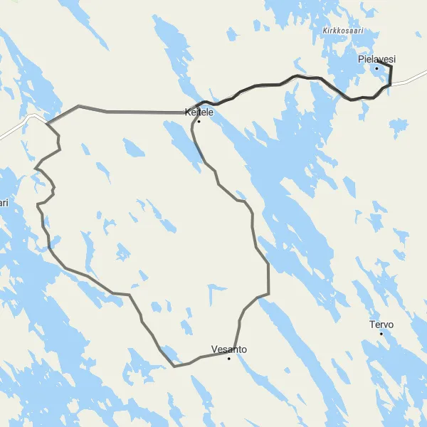 Karttaminiaatyyri "Lepikon torppa - Säviä - Keitele - Vesanto loop" pyöräilyinspiraatiosta alueella Pohjois- ja Itä-Suomi, Finland. Luotu Tarmacs.app pyöräilyreittisuunnittelijalla