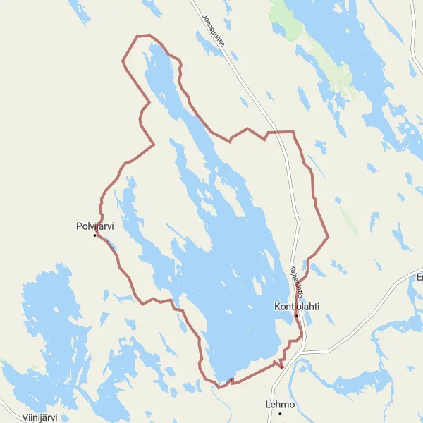 Map miniature of "Polvijärvi to Puntarikoski Gravel Route" cycling inspiration in Pohjois- ja Itä-Suomi, Finland. Generated by Tarmacs.app cycling route planner