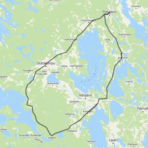 Map miniature of "Scenic Sotkuma Cycling Route" cycling inspiration in Pohjois- ja Itä-Suomi, Finland. Generated by Tarmacs.app cycling route planner