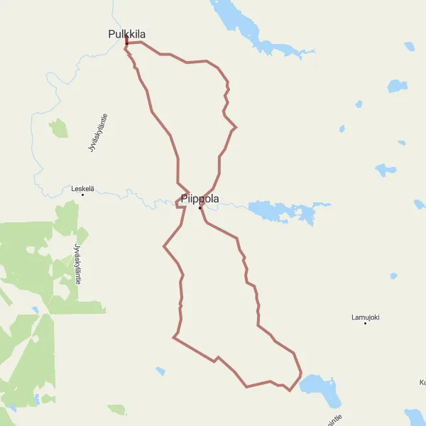 Map miniature of "Scenic Gravel Route to Piippola" cycling inspiration in Pohjois- ja Itä-Suomi, Finland. Generated by Tarmacs.app cycling route planner