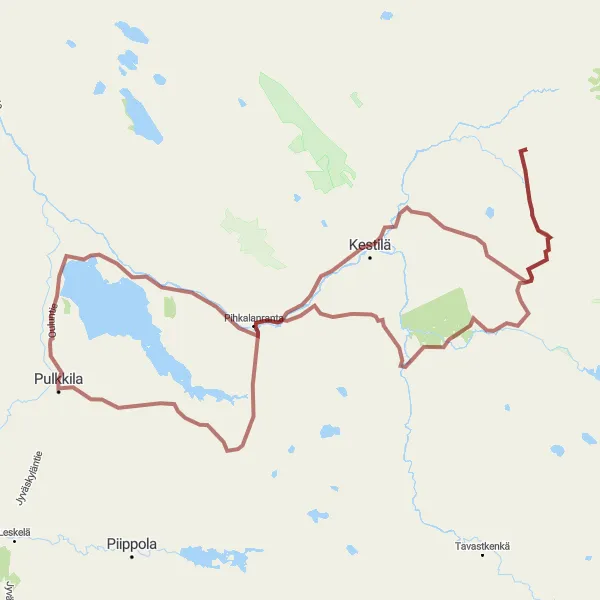 Map miniature of "Pulkkila - Kota - Kestilä Loop" cycling inspiration in Pohjois- ja Itä-Suomi, Finland. Generated by Tarmacs.app cycling route planner