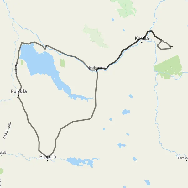 Map miniature of "Picturesque Piippola Ride" cycling inspiration in Pohjois- ja Itä-Suomi, Finland. Generated by Tarmacs.app cycling route planner