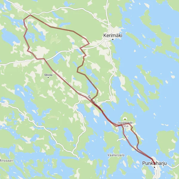 Map miniature of "Punkaharju Gravel Adventure" cycling inspiration in Pohjois- ja Itä-Suomi, Finland. Generated by Tarmacs.app cycling route planner