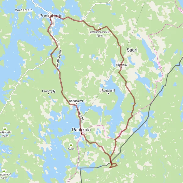 Map miniature of "Punkaharju Gravel Adventure" cycling inspiration in Pohjois- ja Itä-Suomi, Finland. Generated by Tarmacs.app cycling route planner