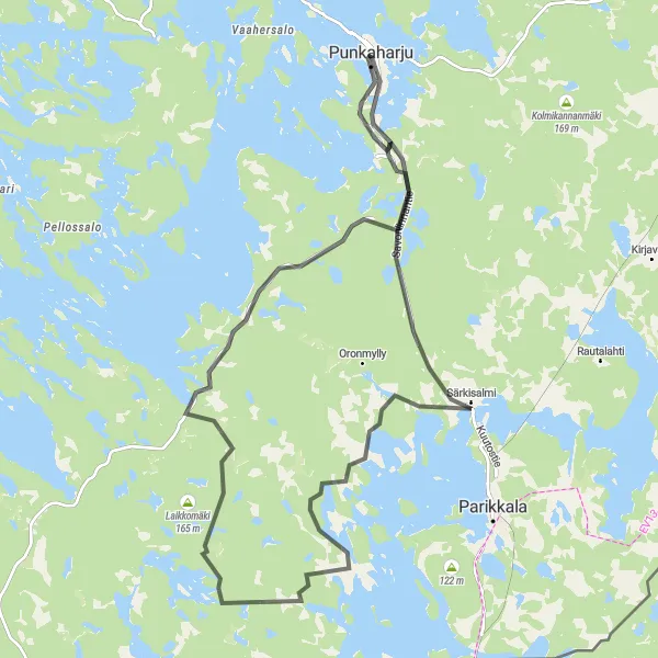 Map miniature of "Scenic Road Tour" cycling inspiration in Pohjois- ja Itä-Suomi, Finland. Generated by Tarmacs.app cycling route planner