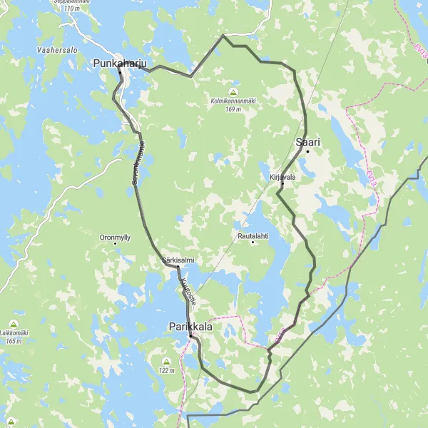 Map miniature of "Punkaharju Road Adventure" cycling inspiration in Pohjois- ja Itä-Suomi, Finland. Generated by Tarmacs.app cycling route planner