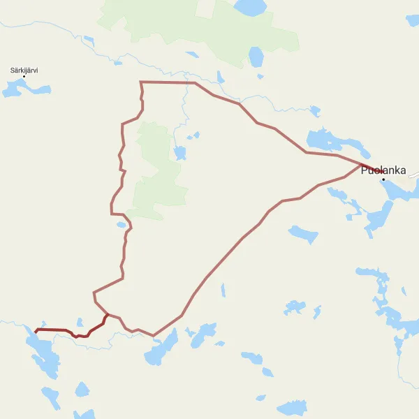 Map miniature of "Puolanka-208-67" cycling inspiration in Pohjois- ja Itä-Suomi, Finland. Generated by Tarmacs.app cycling route planner