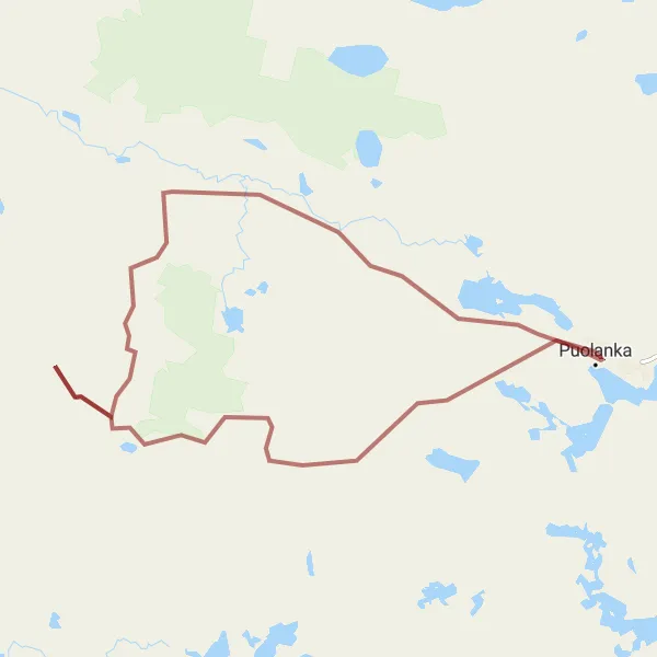 Map miniature of "Gravel Loop near Puolanka" cycling inspiration in Pohjois- ja Itä-Suomi, Finland. Generated by Tarmacs.app cycling route planner