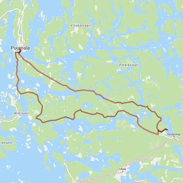 Karttaminiaatyyri "Vehkajärvi-Pöntönsaari Gravel Loop" pyöräilyinspiraatiosta alueella Pohjois- ja Itä-Suomi, Finland. Luotu Tarmacs.app pyöräilyreittisuunnittelijalla