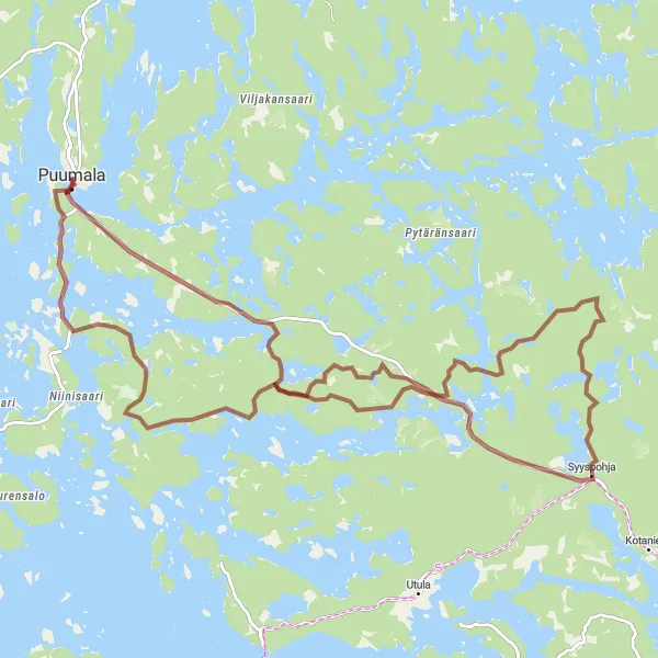 Map miniature of "Puumala Gravel Escape" cycling inspiration in Pohjois- ja Itä-Suomi, Finland. Generated by Tarmacs.app cycling route planner