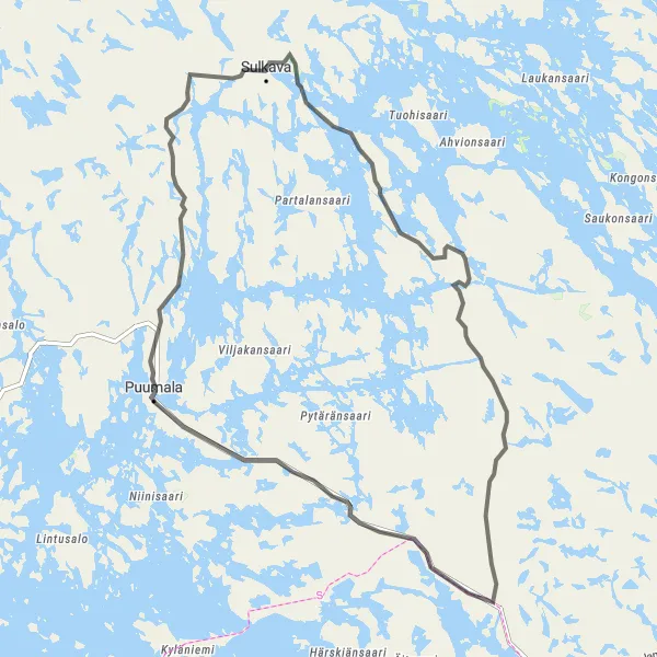 Map miniature of "Puumala to Luukkosenkylän tuulimylly" cycling inspiration in Pohjois- ja Itä-Suomi, Finland. Generated by Tarmacs.app cycling route planner