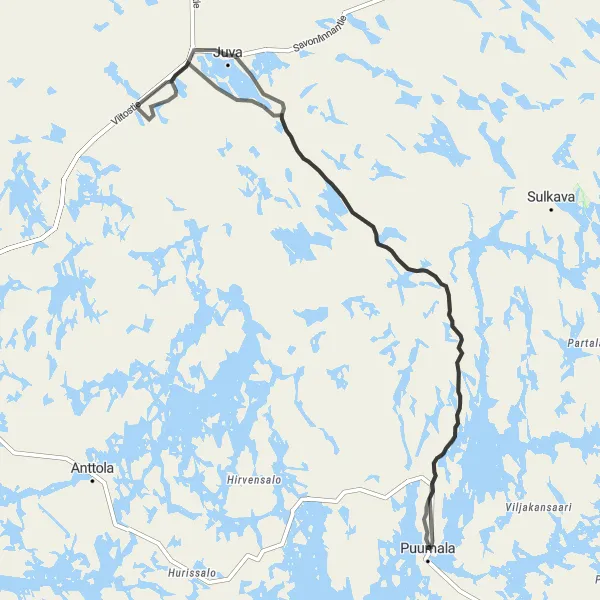 Map miniature of "Lake Saimaa Grand Tour" cycling inspiration in Pohjois- ja Itä-Suomi, Finland. Generated by Tarmacs.app cycling route planner