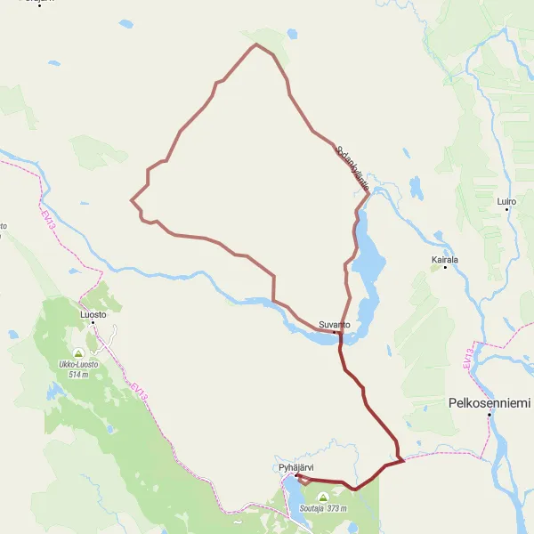Map miniature of "Gravel Adventure: Pyhäjärvi Exploration" cycling inspiration in Pohjois- ja Itä-Suomi, Finland. Generated by Tarmacs.app cycling route planner