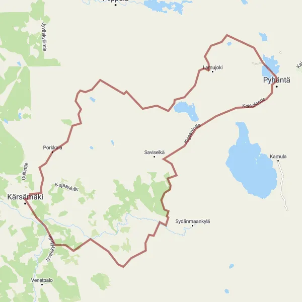 Map miniature of "Pyhäntä Gravel Exploration" cycling inspiration in Pohjois- ja Itä-Suomi, Finland. Generated by Tarmacs.app cycling route planner