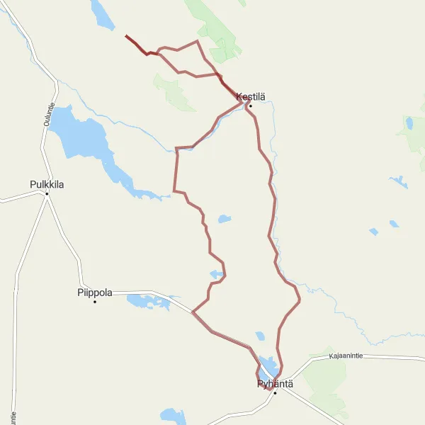 Map miniature of "Pyhäntä Gravel Adventure" cycling inspiration in Pohjois- ja Itä-Suomi, Finland. Generated by Tarmacs.app cycling route planner