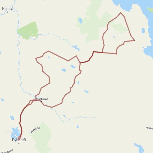 Map miniature of "Pyhäntä Gravel Adventure" cycling inspiration in Pohjois- ja Itä-Suomi, Finland. Generated by Tarmacs.app cycling route planner