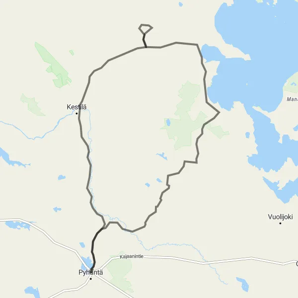 Map miniature of "Pyhäntä Grand Tour" cycling inspiration in Pohjois- ja Itä-Suomi, Finland. Generated by Tarmacs.app cycling route planner