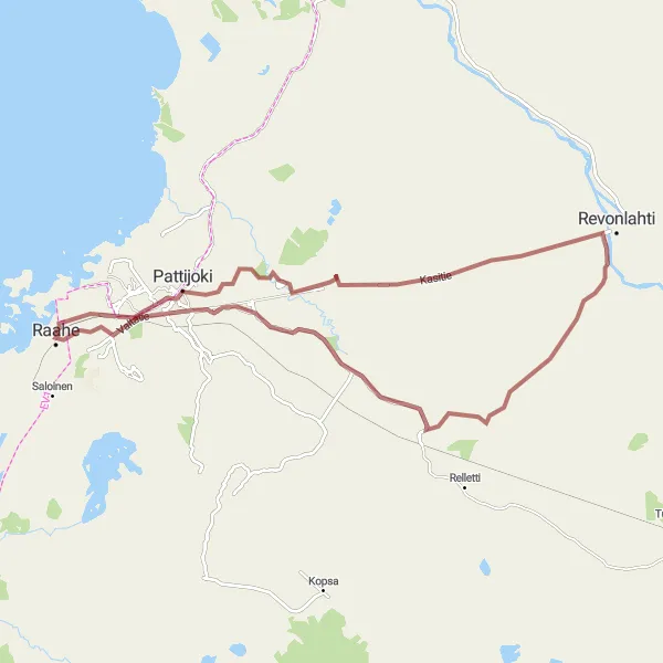 Map miniature of "Raahe - Maunula Gravel Route" cycling inspiration in Pohjois- ja Itä-Suomi, Finland. Generated by Tarmacs.app cycling route planner