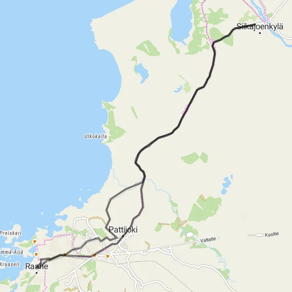 Map miniature of "Siikajoki Scenic Route" cycling inspiration in Pohjois- ja Itä-Suomi, Finland. Generated by Tarmacs.app cycling route planner