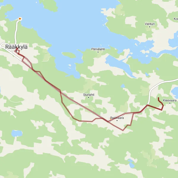 Map miniature of "Rääkkylä Gravel Loop" cycling inspiration in Pohjois- ja Itä-Suomi, Finland. Generated by Tarmacs.app cycling route planner