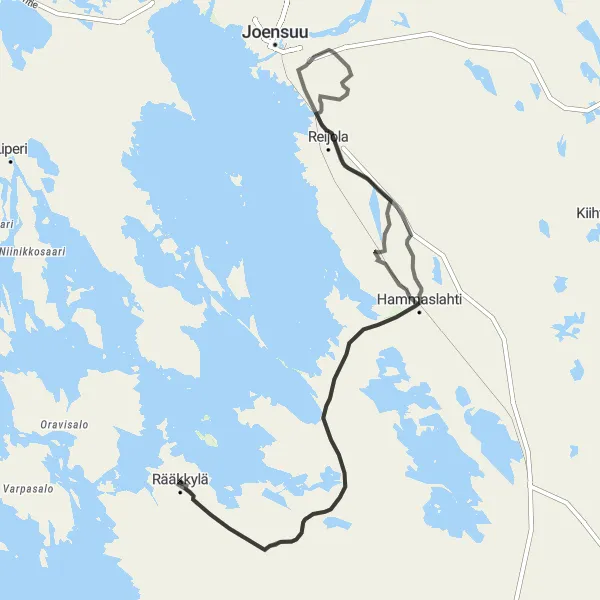 Map miniature of "Reijola and Hammaslahti Scenic Ride" cycling inspiration in Pohjois- ja Itä-Suomi, Finland. Generated by Tarmacs.app cycling route planner