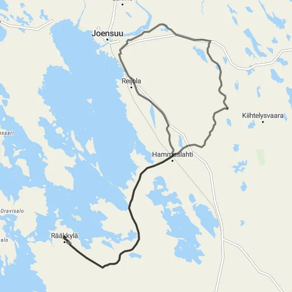 Map miniature of "Hammaslahti Road Adventure" cycling inspiration in Pohjois- ja Itä-Suomi, Finland. Generated by Tarmacs.app cycling route planner