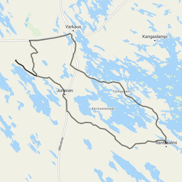 Map miniature of "Joroinen Loop" cycling inspiration in Pohjois- ja Itä-Suomi, Finland. Generated by Tarmacs.app cycling route planner