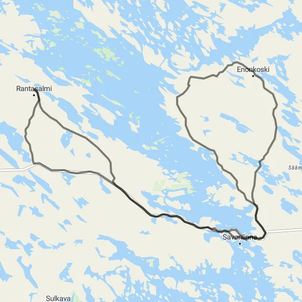 Karttaminiaatyyri "Rantakoivikko-Savonlinna-Rantasalmi Road Loop" pyöräilyinspiraatiosta alueella Pohjois- ja Itä-Suomi, Finland. Luotu Tarmacs.app pyöräilyreittisuunnittelijalla