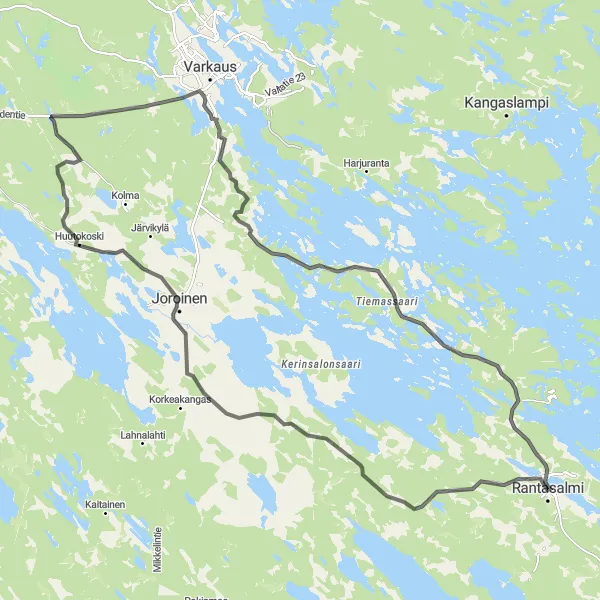 Map miniature of "The Joroinen Ride" cycling inspiration in Pohjois- ja Itä-Suomi, Finland. Generated by Tarmacs.app cycling route planner