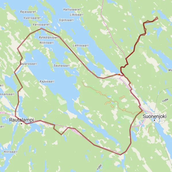 Map miniature of "Rautalampi Gravel Adventure" cycling inspiration in Pohjois- ja Itä-Suomi, Finland. Generated by Tarmacs.app cycling route planner