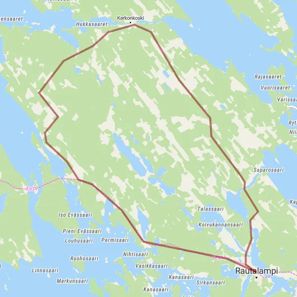 Map miniature of "Gravel Route: Rautalampi Highlights" cycling inspiration in Pohjois- ja Itä-Suomi, Finland. Generated by Tarmacs.app cycling route planner