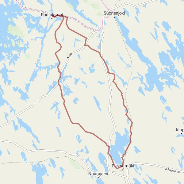 Map miniature of "Gravel Adventure: Haapakoski and Pieksämäki" cycling inspiration in Pohjois- ja Itä-Suomi, Finland. Generated by Tarmacs.app cycling route planner